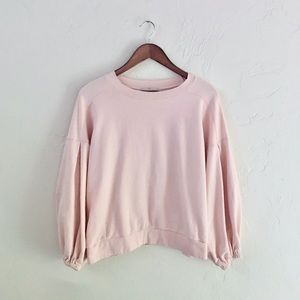 7 For All Mankind Boxy Oversized Balloon Puffed Sleeves Sweatshirt in Pink Blush